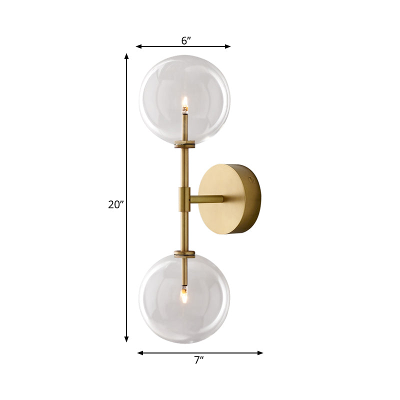 Black/Brass Finish Lever Wall Light Vintage Metallic 2 Bulbs Sconce Light Fixture with Clear/Smoke Grey Glass Shade Clearhalo 'Wall Lamps & Sconces' 'Wall Lights' Lighting' 268474