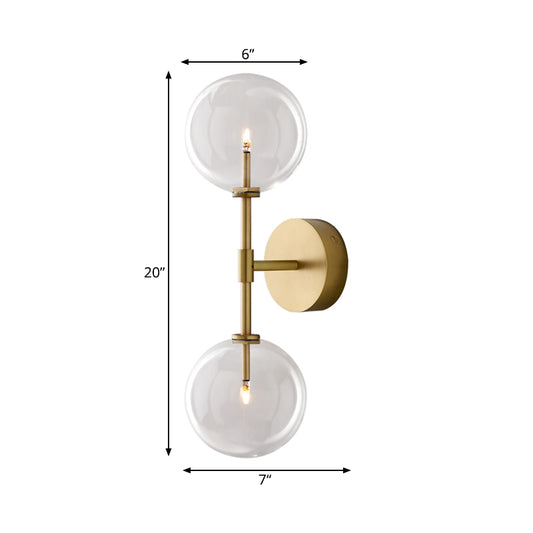 Black/Brass Finish Lever Wall Light Vintage Metallic 2 Bulbs Sconce Light Fixture with Clear/Smoke Grey Glass Shade Clearhalo 'Wall Lamps & Sconces' 'Wall Lights' Lighting' 268474