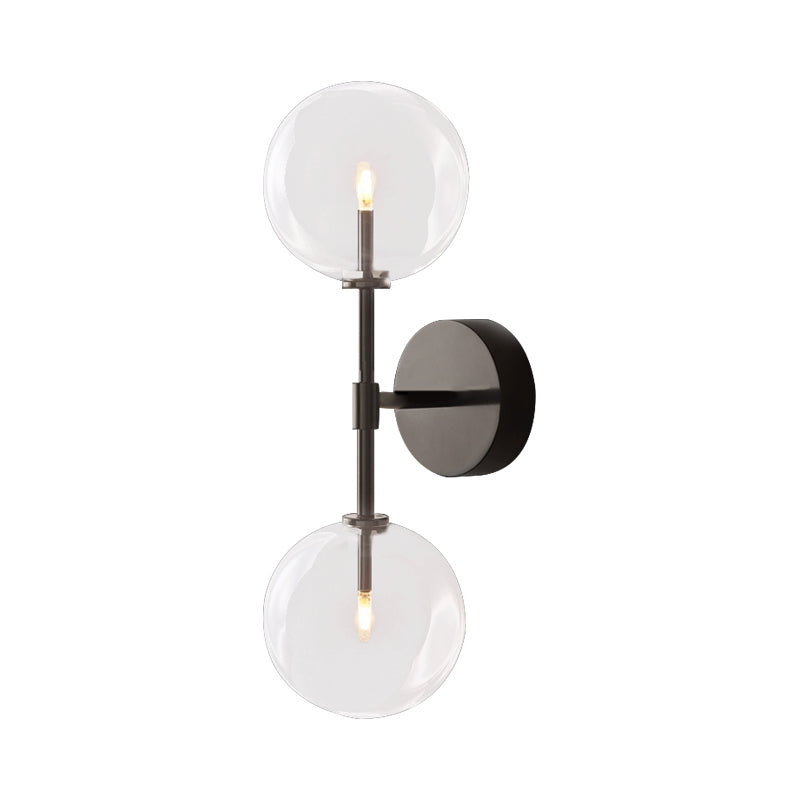 Black/Brass Finish Lever Wall Light Vintage Metallic 2 Bulbs Sconce Light Fixture with Clear/Smoke Grey Glass Shade Clearhalo 'Wall Lamps & Sconces' 'Wall Lights' Lighting' 268478