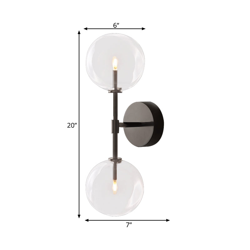 Black/Brass Finish Lever Wall Light Vintage Metallic 2 Bulbs Sconce Light Fixture with Clear/Smoke Grey Glass Shade Clearhalo 'Wall Lamps & Sconces' 'Wall Lights' Lighting' 268479