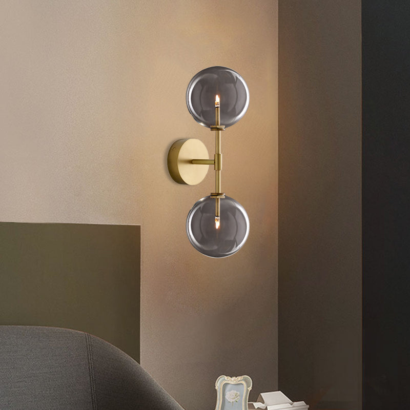 Black/Brass Finish Lever Wall Light Vintage Metallic 2 Bulbs Sconce Light Fixture with Clear/Smoke Grey Glass Shade Clearhalo 'Wall Lamps & Sconces' 'Wall Lights' Lighting' 268482