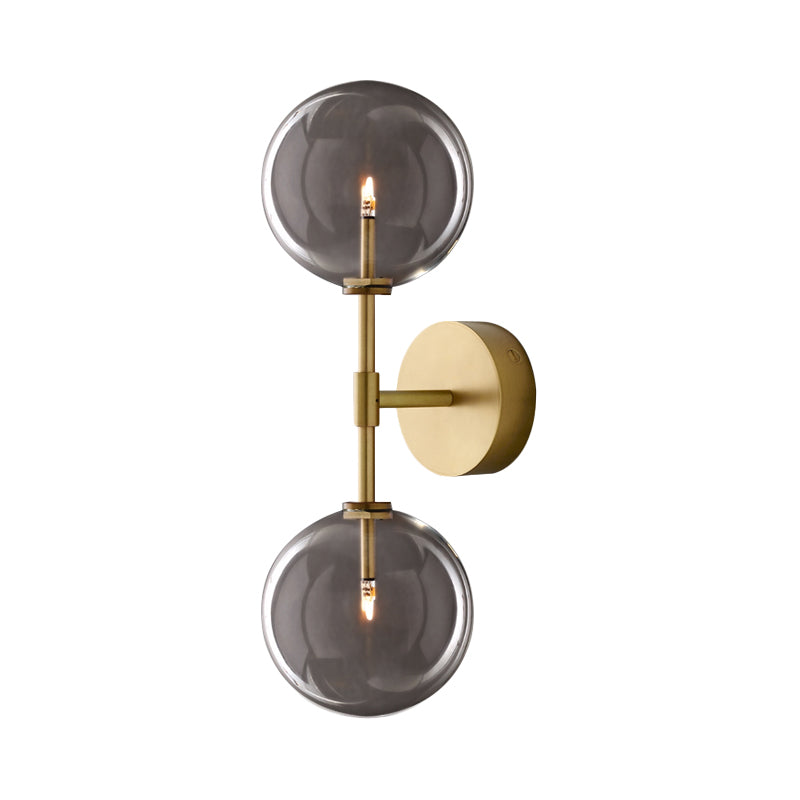 Black/Brass Finish Lever Wall Light Vintage Metallic 2 Bulbs Sconce Light Fixture with Clear/Smoke Grey Glass Shade Clearhalo 'Wall Lamps & Sconces' 'Wall Lights' Lighting' 268483