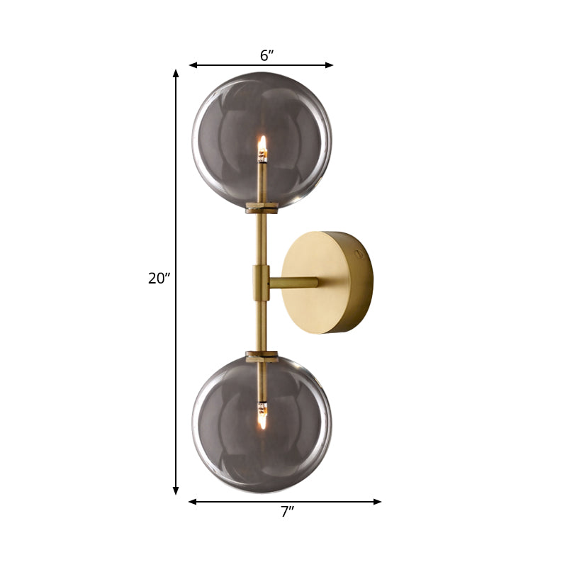 Black/Brass Finish Lever Wall Light Vintage Metallic 2 Bulbs Sconce Light Fixture with Clear/Smoke Grey Glass Shade Clearhalo 'Wall Lamps & Sconces' 'Wall Lights' Lighting' 268484