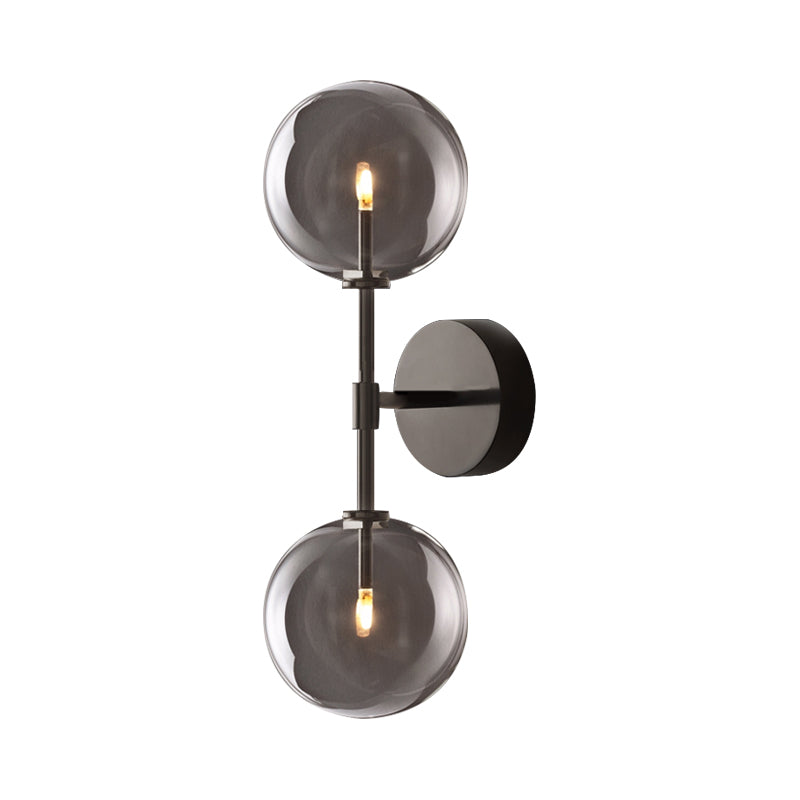 Black/Brass Finish Lever Wall Light Vintage Metallic 2 Bulbs Sconce Light Fixture with Clear/Smoke Grey Glass Shade Clearhalo 'Wall Lamps & Sconces' 'Wall Lights' Lighting' 268488