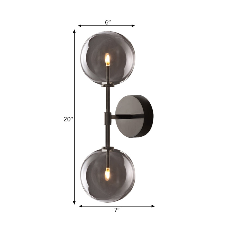 Black/Brass Finish Lever Wall Light Vintage Metallic 2 Bulbs Sconce Light Fixture with Clear/Smoke Grey Glass Shade Clearhalo 'Wall Lamps & Sconces' 'Wall Lights' Lighting' 268489