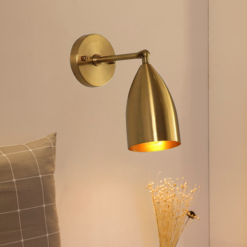 4"/7.5"/12" W 1 Bulb Wall Sconce Modern Style Tapered/Drum/Oval Brass Indoor Wall Mounted Lighting in Gold Gold 4" Clearhalo 'Wall Lamps & Sconces' 'Wall Lights' Lighting' 268511