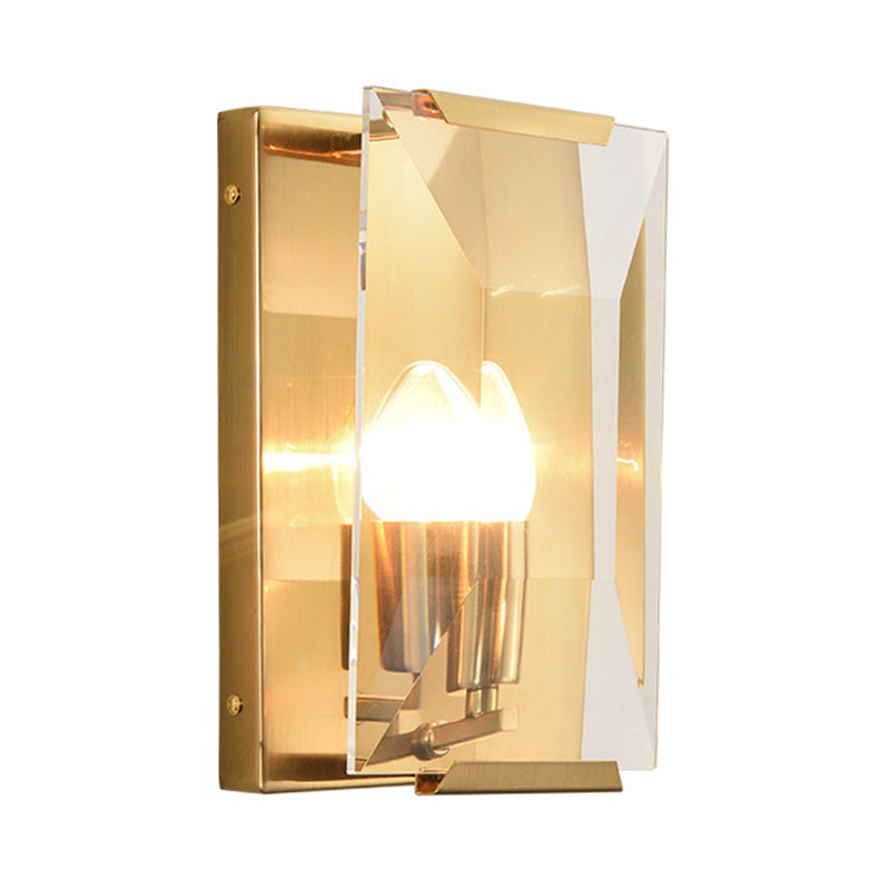 Metal Rectangle Wall Sconce Light Minimalist 1 Head Black/Brass Finish Wall Lighting with Clear/Frostwork Crystal Panel Shade Clearhalo 'Wall Lamps & Sconces' 'Wall Lights' Lighting' 268532