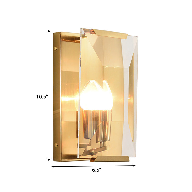 Metal Rectangle Wall Sconce Light Minimalist 1 Head Black/Brass Finish Wall Lighting with Clear/Frostwork Crystal Panel Shade Clearhalo 'Wall Lamps & Sconces' 'Wall Lights' Lighting' 268533