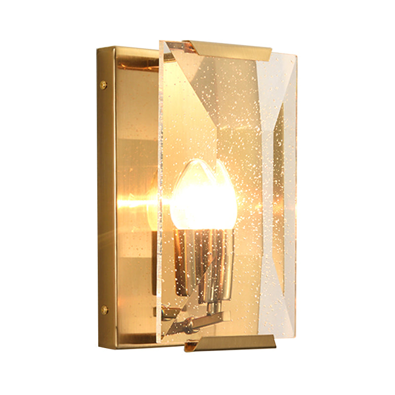 Metal Rectangle Wall Sconce Light Minimalist 1 Head Black/Brass Finish Wall Lighting with Clear/Frostwork Crystal Panel Shade Clearhalo 'Wall Lamps & Sconces' 'Wall Lights' Lighting' 268538