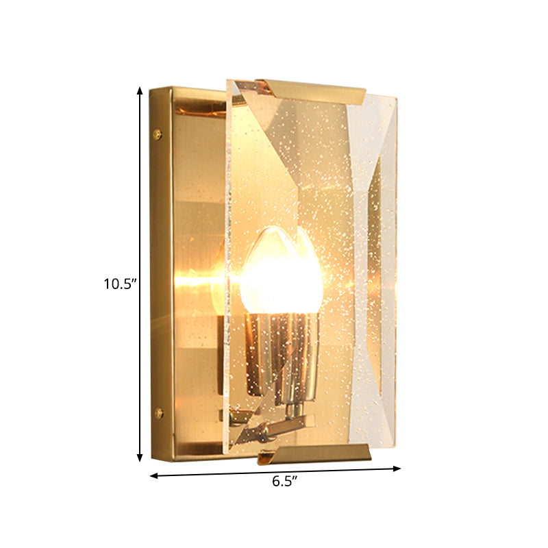 Metal Rectangle Wall Sconce Light Minimalist 1 Head Black/Brass Finish Wall Lighting with Clear/Frostwork Crystal Panel Shade Clearhalo 'Wall Lamps & Sconces' 'Wall Lights' Lighting' 268539