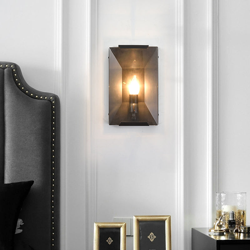 Metal Rectangle Wall Sconce Light Minimalist 1 Head Black/Brass Finish Wall Lighting with Clear/Frostwork Crystal Panel Shade Clearhalo 'Wall Lamps & Sconces' 'Wall Lights' Lighting' 268542