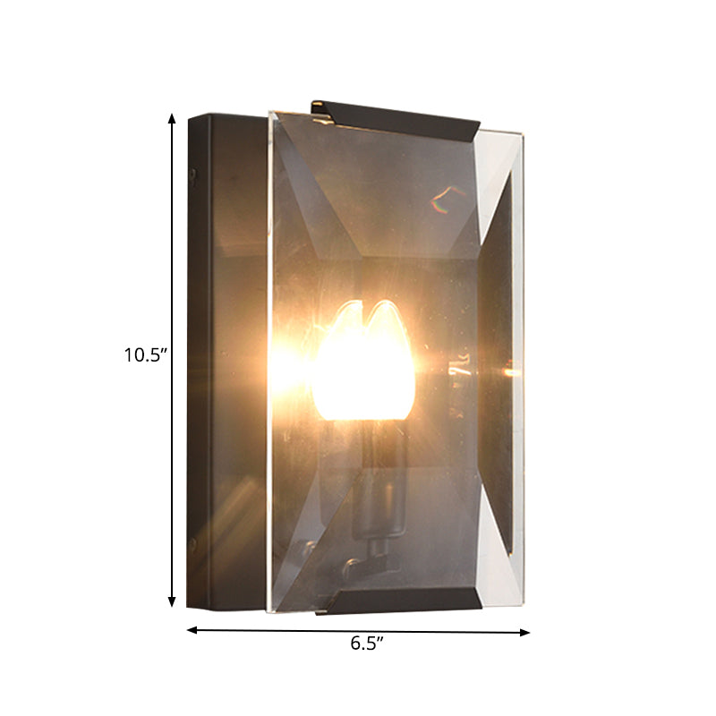 Metal Rectangle Wall Sconce Light Minimalist 1 Head Black/Brass Finish Wall Lighting with Clear/Frostwork Crystal Panel Shade Clearhalo 'Wall Lamps & Sconces' 'Wall Lights' Lighting' 268544