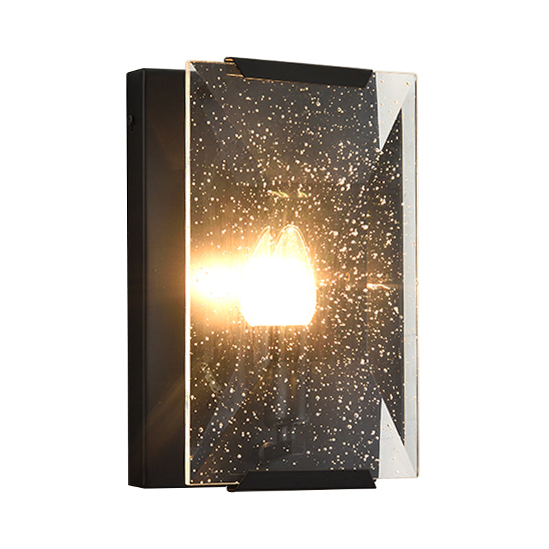 Metal Rectangle Wall Sconce Light Minimalist 1 Head Black/Brass Finish Wall Lighting with Clear/Frostwork Crystal Panel Shade Clearhalo 'Wall Lamps & Sconces' 'Wall Lights' Lighting' 268548