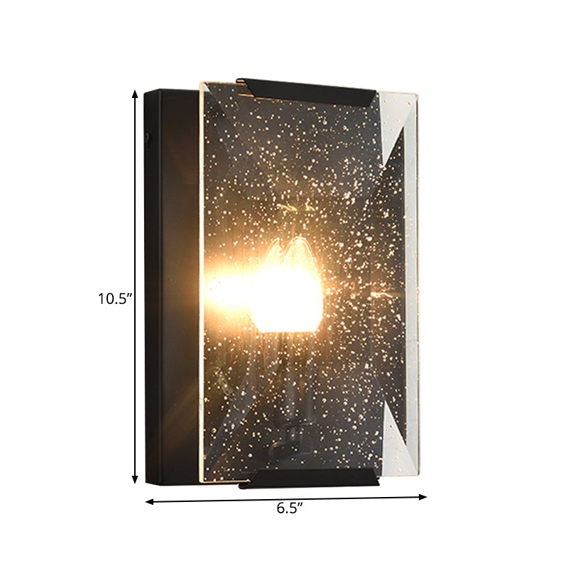 Metal Rectangle Wall Sconce Light Minimalist 1 Head Black/Brass Finish Wall Lighting with Clear/Frostwork Crystal Panel Shade Clearhalo 'Wall Lamps & Sconces' 'Wall Lights' Lighting' 268549