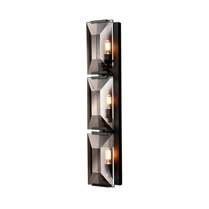 Black/Gold 3 Bulbs Flush Mount Wall Light Vintage Iron Rectangular Sconce Light Fixture Clearhalo 'Wall Lamps & Sconces' 'Wall Lights' Lighting' 268553