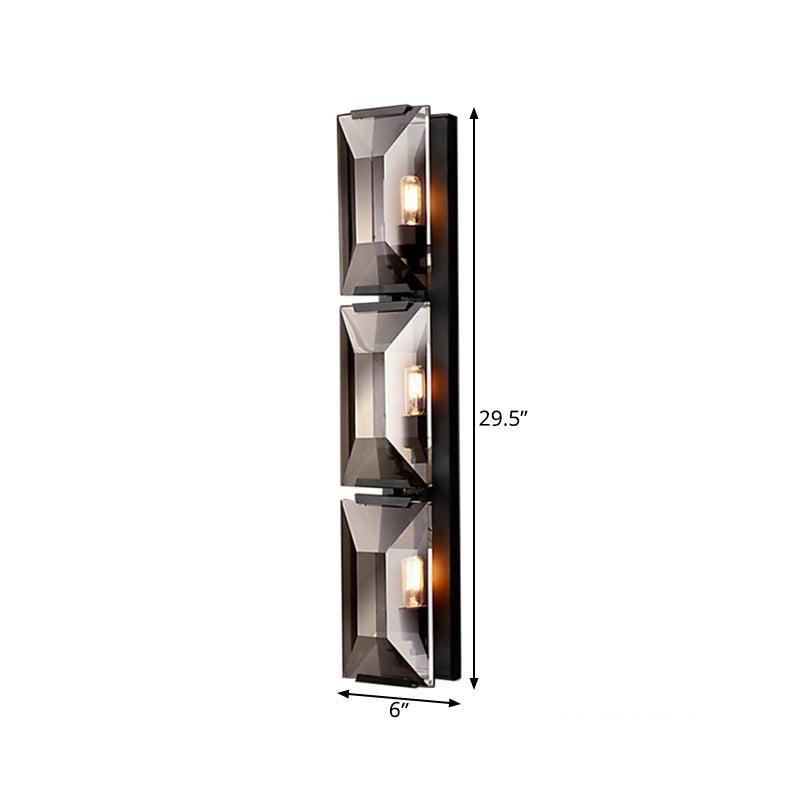 Black/Gold 3 Bulbs Flush Mount Wall Light Vintage Iron Rectangular Sconce Light Fixture Clearhalo 'Wall Lamps & Sconces' 'Wall Lights' Lighting' 268554