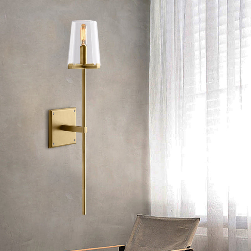 Clear Glass/White Fabric Shade Wall Sconce Tapered 1 Bulb Vintage Wall Mounted Lighting with Black/Brass Bar Clearhalo 'Wall Lamps & Sconces' 'Wall Lights' Lighting' 268562