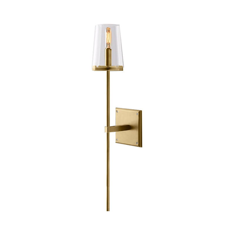 Clear Glass/White Fabric Shade Wall Sconce Tapered 1 Bulb Vintage Wall Mounted Lighting with Black/Brass Bar Clearhalo 'Wall Lamps & Sconces' 'Wall Lights' Lighting' 268564