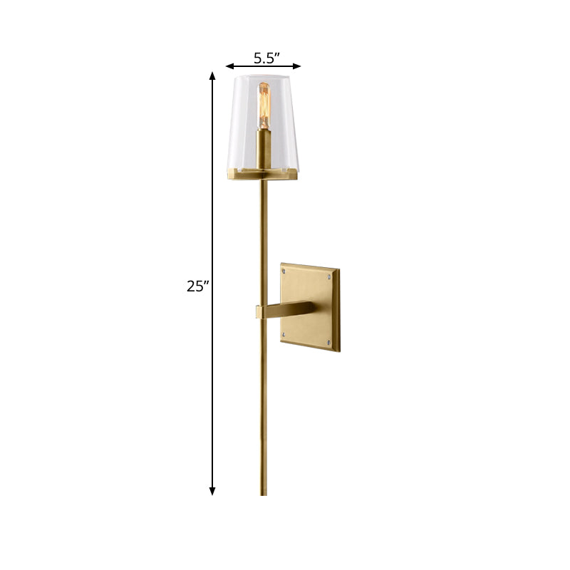 Clear Glass/White Fabric Shade Wall Sconce Tapered 1 Bulb Vintage Wall Mounted Lighting with Black/Brass Bar Clearhalo 'Wall Lamps & Sconces' 'Wall Lights' Lighting' 268565