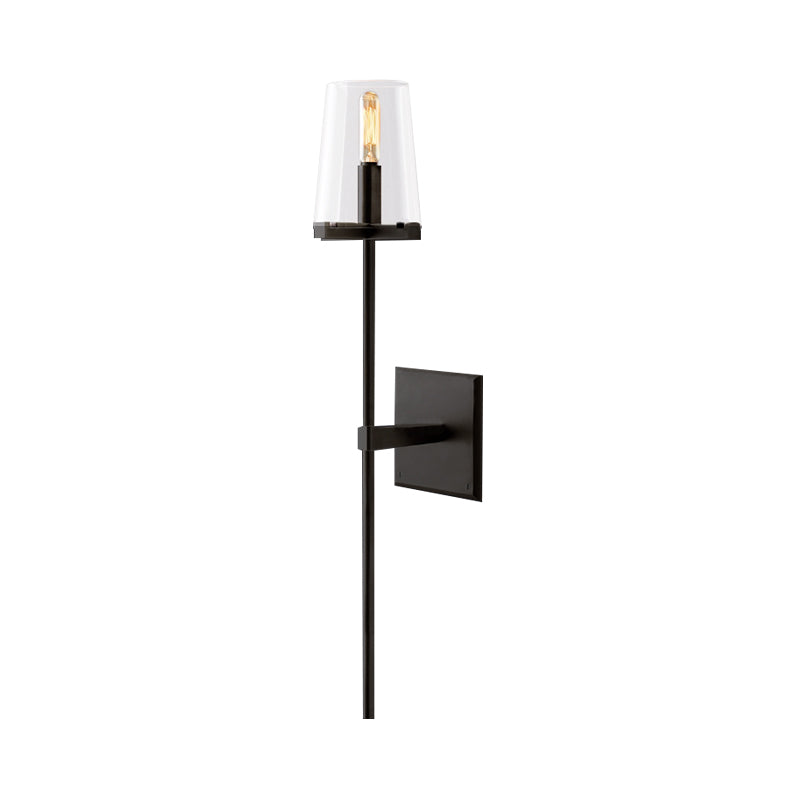 Clear Glass/White Fabric Shade Wall Sconce Tapered 1 Bulb Vintage Wall Mounted Lighting with Black/Brass Bar Clearhalo 'Wall Lamps & Sconces' 'Wall Lights' Lighting' 268569