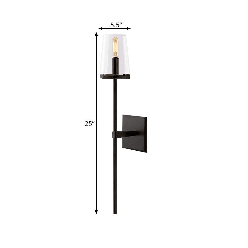 Clear Glass/White Fabric Shade Wall Sconce Tapered 1 Bulb Vintage Wall Mounted Lighting with Black/Brass Bar Clearhalo 'Wall Lamps & Sconces' 'Wall Lights' Lighting' 268570