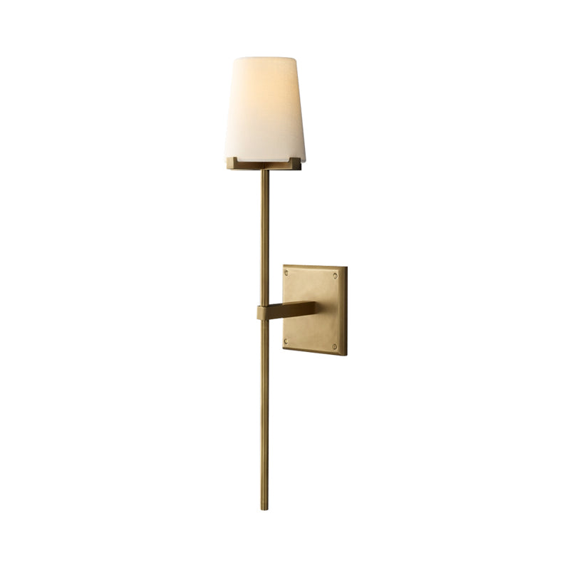 Clear Glass/White Fabric Shade Wall Sconce Tapered 1 Bulb Vintage Wall Mounted Lighting with Black/Brass Bar Clearhalo 'Wall Lamps & Sconces' 'Wall Lights' Lighting' 268574