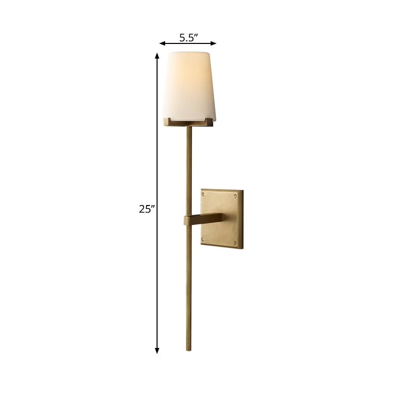 Clear Glass/White Fabric Shade Wall Sconce Tapered 1 Bulb Vintage Wall Mounted Lighting with Black/Brass Bar Clearhalo 'Wall Lamps & Sconces' 'Wall Lights' Lighting' 268575