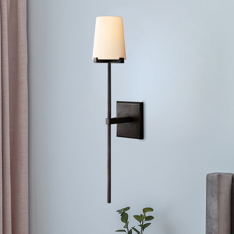 Clear Glass/White Fabric Shade Wall Sconce Tapered 1 Bulb Vintage Wall Mounted Lighting with Black/Brass Bar Black White Clearhalo 'Wall Lamps & Sconces' 'Wall Lights' Lighting' 268576