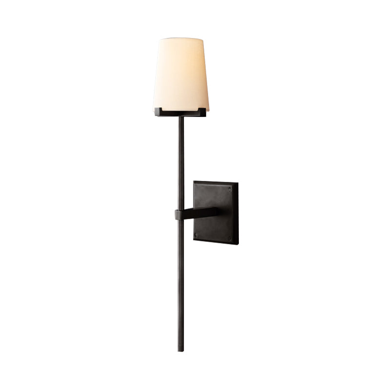 Clear Glass/White Fabric Shade Wall Sconce Tapered 1 Bulb Vintage Wall Mounted Lighting with Black/Brass Bar Clearhalo 'Wall Lamps & Sconces' 'Wall Lights' Lighting' 268579