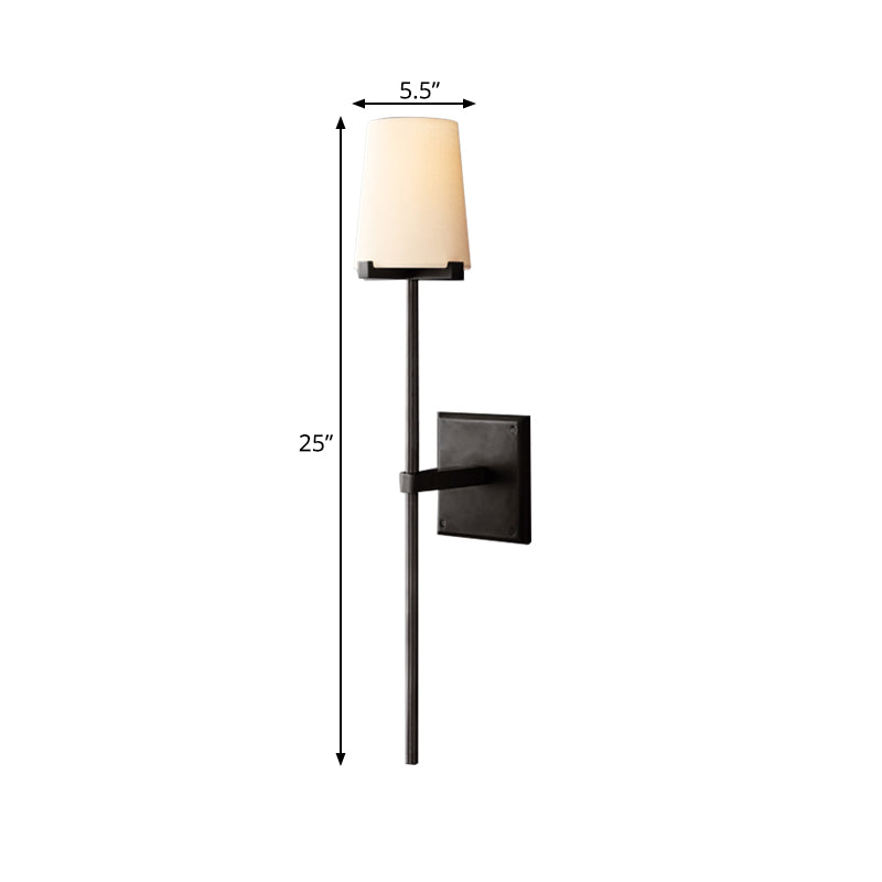 Clear Glass/White Fabric Shade Wall Sconce Tapered 1 Bulb Vintage Wall Mounted Lighting with Black/Brass Bar Clearhalo 'Wall Lamps & Sconces' 'Wall Lights' Lighting' 268580