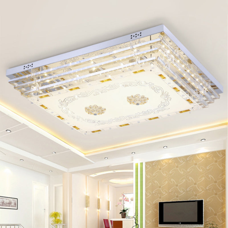 White Rectangle Flush Light Contemporary Crystal Rod 19.5"/31.5" Wide LED Ceiling Light Fixture in 5/7 Color Light Clearhalo 'Ceiling Lights' 'Close To Ceiling Lights' 'Close to ceiling' 'Flush mount' Lighting' 268583