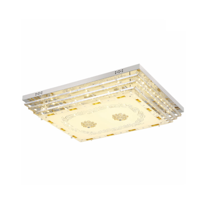 White Rectangle Flush Light Contemporary Crystal Rod 19.5"/31.5" Wide LED Ceiling Light Fixture in 5/7 Color Light Clearhalo 'Ceiling Lights' 'Close To Ceiling Lights' 'Close to ceiling' 'Flush mount' Lighting' 268584