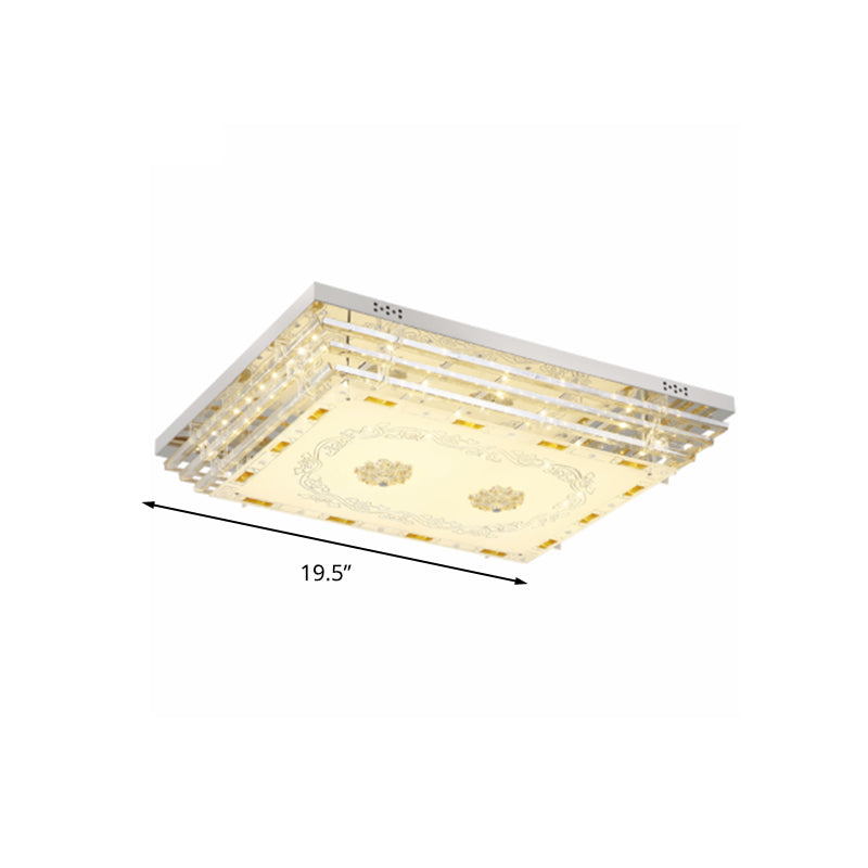 White Rectangle Flush Light Contemporary Crystal Rod 19.5"/31.5" Wide LED Ceiling Light Fixture in 5/7 Color Light Clearhalo 'Ceiling Lights' 'Close To Ceiling Lights' 'Close to ceiling' 'Flush mount' Lighting' 268585