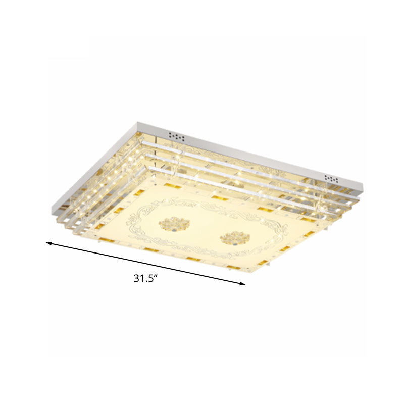 White Rectangle Flush Light Contemporary Crystal Rod 19.5"/31.5" Wide LED Ceiling Light Fixture in 5/7 Color Light Clearhalo 'Ceiling Lights' 'Close To Ceiling Lights' 'Close to ceiling' 'Flush mount' Lighting' 268586