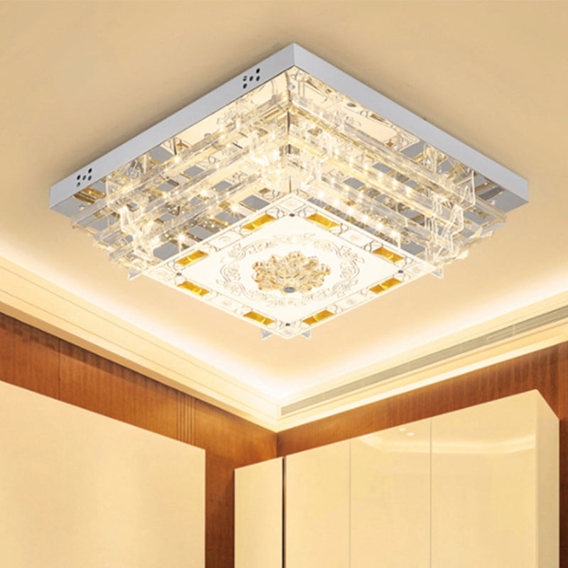 White Rectangle Flush Light Contemporary Crystal Rod 19.5"/31.5" Wide LED Ceiling Light Fixture in 5/7 Color Light White 5 Color Clearhalo 'Ceiling Lights' 'Close To Ceiling Lights' 'Close to ceiling' 'Flush mount' Lighting' 268587