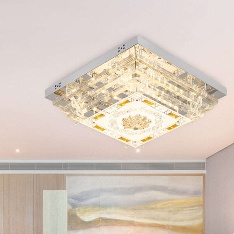 White Rectangle Flush Light Contemporary Crystal Rod 19.5"/31.5" Wide LED Ceiling Light Fixture in 5/7 Color Light Clearhalo 'Ceiling Lights' 'Close To Ceiling Lights' 'Close to ceiling' 'Flush mount' Lighting' 268588