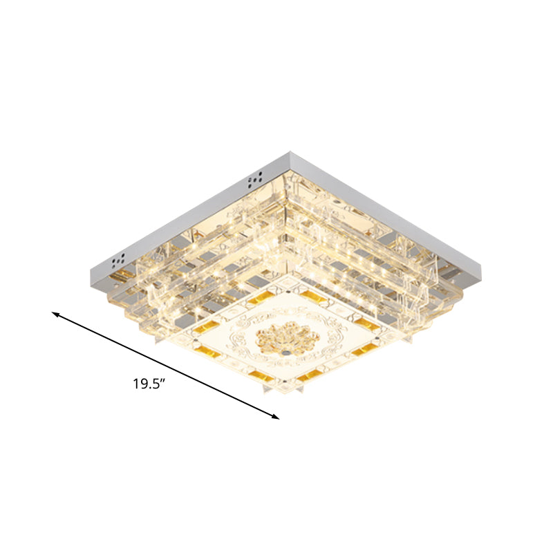 White Rectangle Flush Light Contemporary Crystal Rod 19.5"/31.5" Wide LED Ceiling Light Fixture in 5/7 Color Light Clearhalo 'Ceiling Lights' 'Close To Ceiling Lights' 'Close to ceiling' 'Flush mount' Lighting' 268591