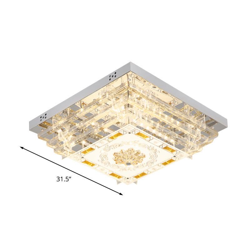 White Rectangle Flush Light Contemporary Crystal Rod 19.5"/31.5" Wide LED Ceiling Light Fixture in 5/7 Color Light Clearhalo 'Ceiling Lights' 'Close To Ceiling Lights' 'Close to ceiling' 'Flush mount' Lighting' 268592