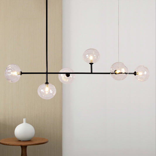 Glass Bubble Shade Hanging Chandelier for Restaurant 6 Lights Modern Metal Island Light in Black Clearhalo 'Ceiling Lights' 'Glass shade' 'Glass' 'Island Lights' Lighting' 268637