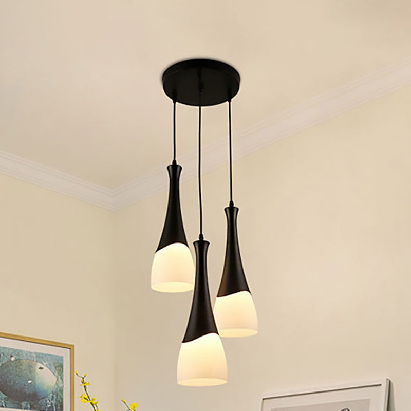 Cone Milky Glass Pendant Lighting Contemporary 1/3 Lights Black Hanging Lamp with Round/Linear Canopy 3 Black Round Canopy Clearhalo 'Ceiling Lights' 'Modern Pendants' 'Modern' 'Pendant Lights' 'Pendants' Lighting' 268638