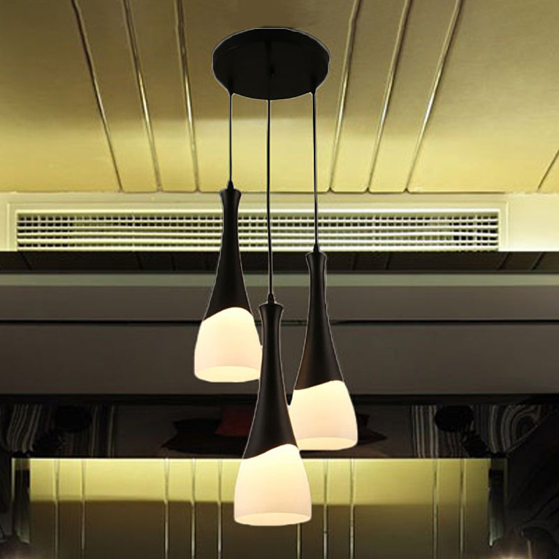 Cone Milky Glass Pendant Lighting Contemporary 1/3 Lights Black Hanging Lamp with Round/Linear Canopy Clearhalo 'Ceiling Lights' 'Modern Pendants' 'Modern' 'Pendant Lights' 'Pendants' Lighting' 268639