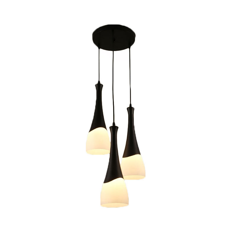 Cone Milky Glass Pendant Lighting Contemporary 1/3 Lights Black Hanging Lamp with Round/Linear Canopy Clearhalo 'Ceiling Lights' 'Modern Pendants' 'Modern' 'Pendant Lights' 'Pendants' Lighting' 268640