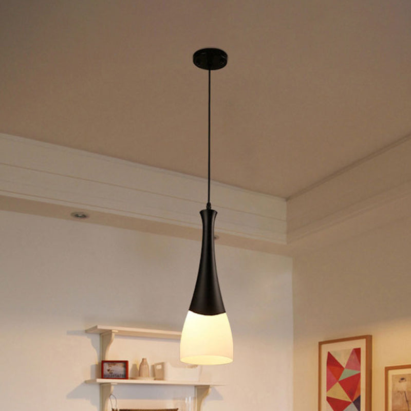 Cone Milky Glass Pendant Lighting Contemporary 1/3 Lights Black Hanging Lamp with Round/Linear Canopy 1 Black Round Canopy Clearhalo 'Ceiling Lights' 'Modern Pendants' 'Modern' 'Pendant Lights' 'Pendants' Lighting' 268643