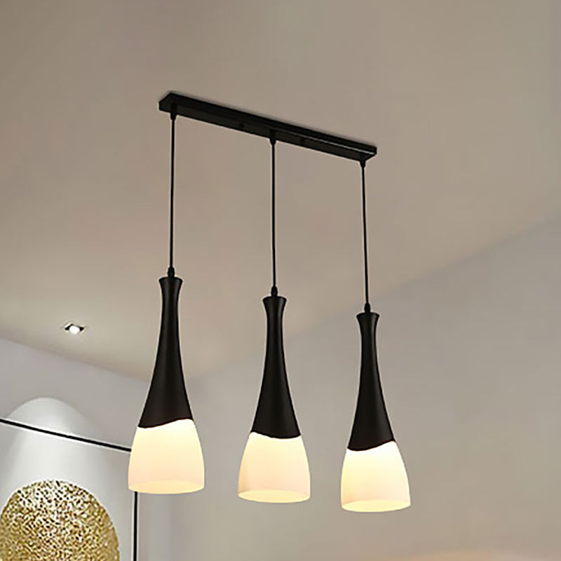 Cone Milky Glass Pendant Lighting Contemporary 1/3 Lights Black Hanging Lamp with Round/Linear Canopy 3 Black Linear Canopy Clearhalo 'Ceiling Lights' 'Modern Pendants' 'Modern' 'Pendant Lights' 'Pendants' Lighting' 268646