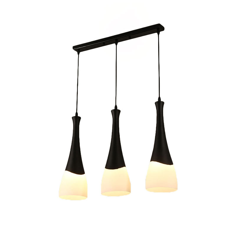 Cone Milky Glass Pendant Lighting Contemporary 1/3 Lights Black Hanging Lamp with Round/Linear Canopy Clearhalo 'Ceiling Lights' 'Modern Pendants' 'Modern' 'Pendant Lights' 'Pendants' Lighting' 268647