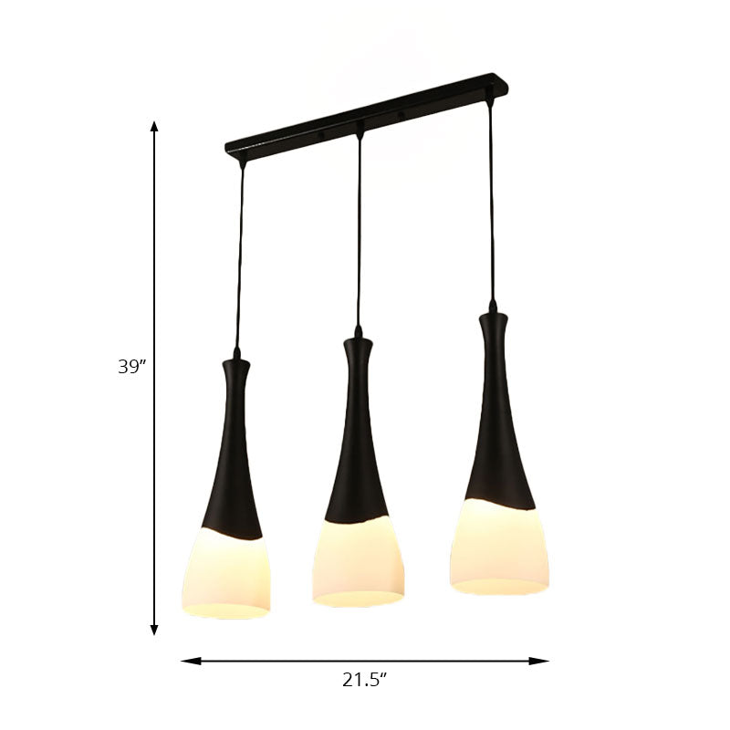 Cone Milky Glass Pendant Lighting Contemporary 1/3 Lights Black Hanging Lamp with Round/Linear Canopy Clearhalo 'Ceiling Lights' 'Modern Pendants' 'Modern' 'Pendant Lights' 'Pendants' Lighting' 268648