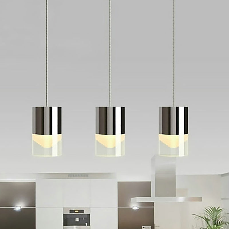 Triple Light Cylinder Hanging Lamp Modern Simple Metal and Glass Chrome Pendant Light for Bar Chrome Clearhalo 'Ceiling Lights' 'Modern Pendants' 'Modern' 'Pendant Lights' 'Pendants' Lighting' 268649