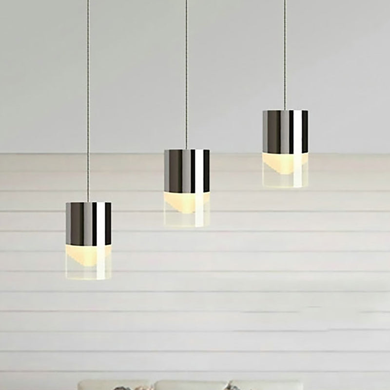 Triple Light Cylinder Hanging Lamp Modern Simple Metal and Glass Chrome Pendant Light for Bar Clearhalo 'Ceiling Lights' 'Modern Pendants' 'Modern' 'Pendant Lights' 'Pendants' Lighting' 268650