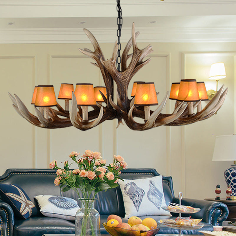 Resin Conical Chandelier Lamp Rustic 6/8/10-Head Bedroom Pendant Ceiling Light with Antler in Brown Clearhalo 'Ceiling Lights' 'Chandeliers' Lighting' options 268651