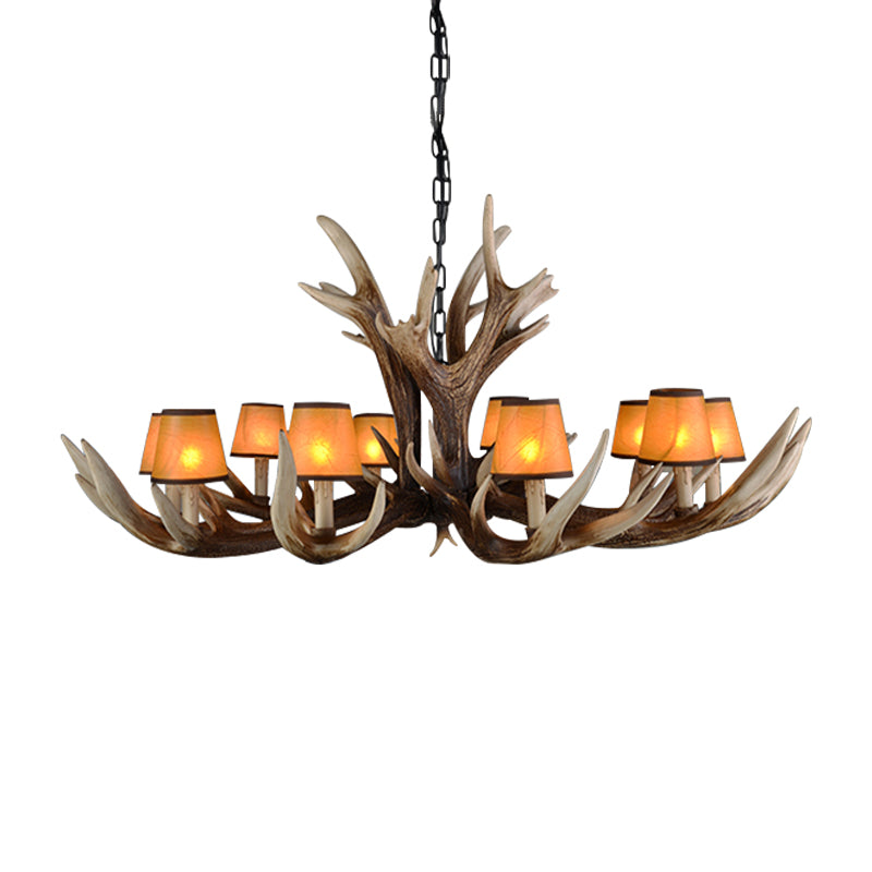 Resin Conical Chandelier Lamp Rustic 6/8/10-Head Bedroom Pendant Ceiling Light with Antler in Brown Clearhalo 'Ceiling Lights' 'Chandeliers' Lighting' options 268654